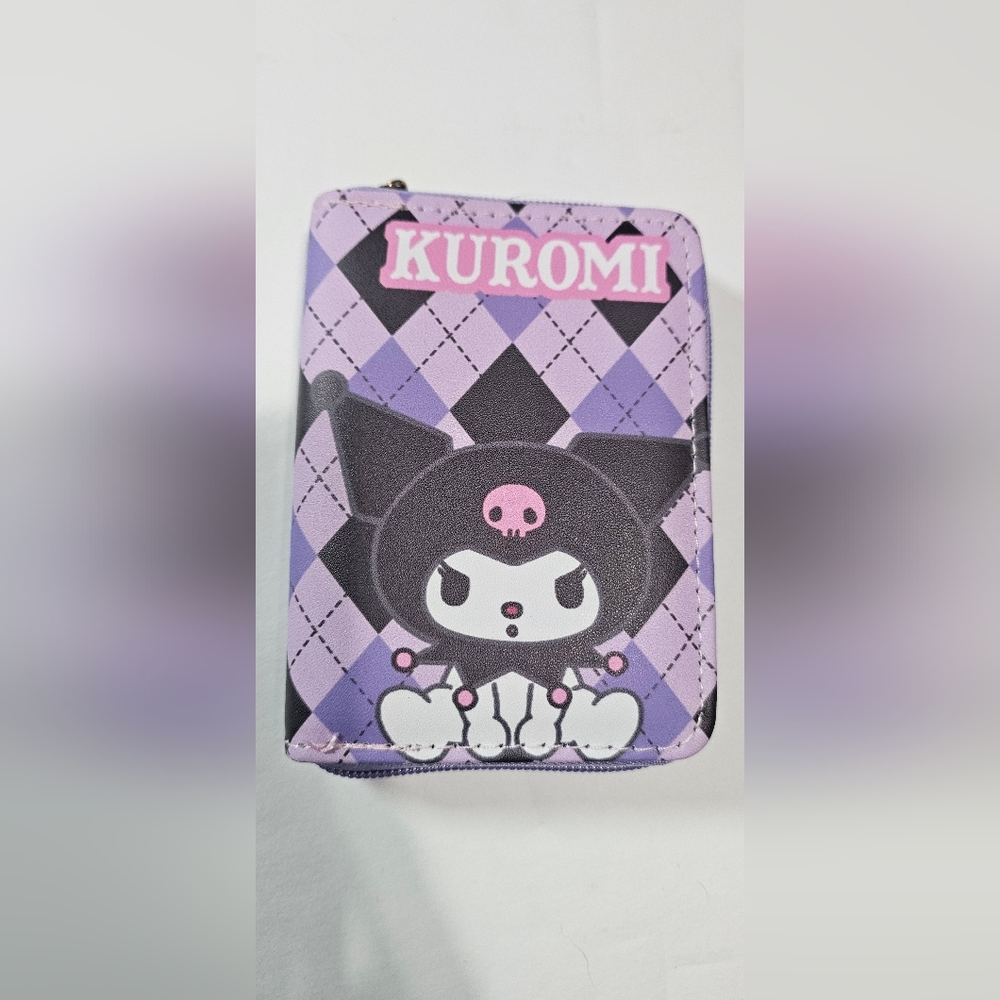 ⚡️Sanrio Kuromi Wallet - Black Purple Pink White Argyle/ Plaid Full Zip New